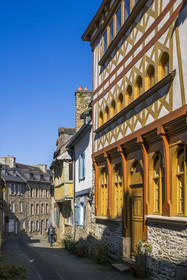 France, Côtes-d'Armor, Tréguier, facade of a half-timbered house typical of Tregor county in rue Ernest Renan