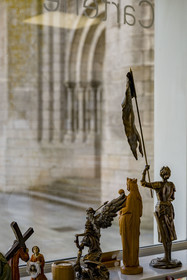 France, Vendee, Saint Laurent sur Sèvre, window of the religious souvenir shop facing the basilica