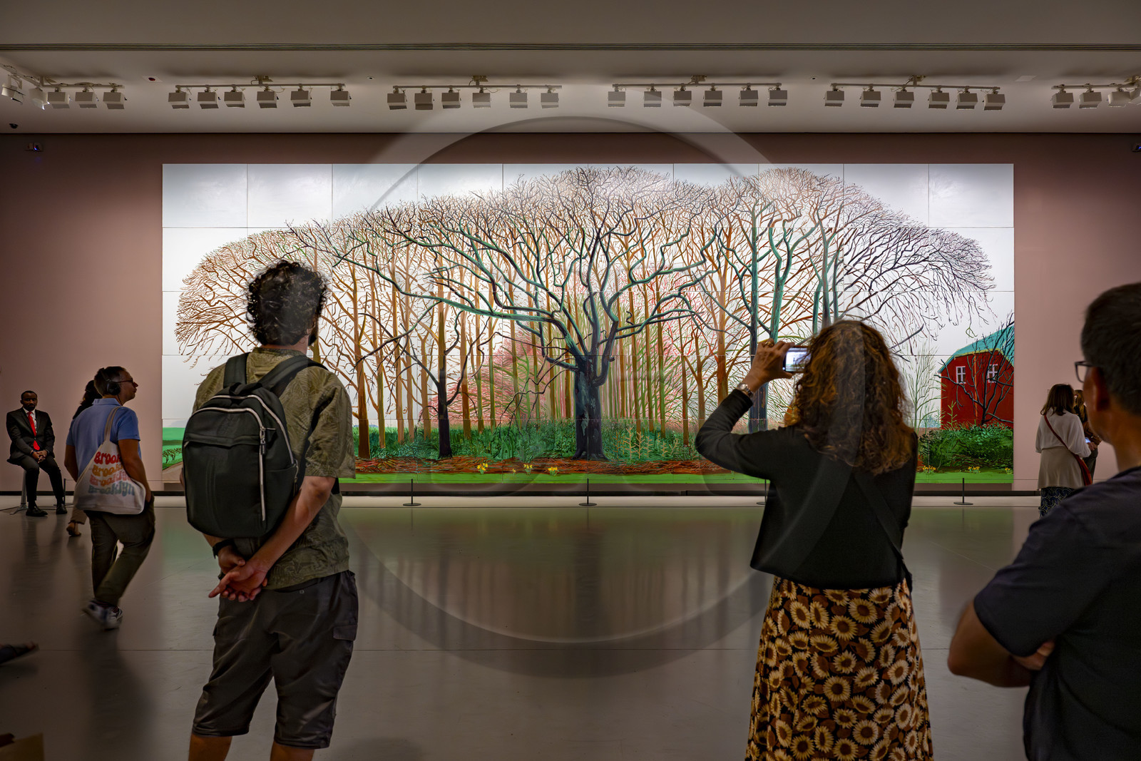 France, Paris (75), Bois de Boulogne, la fondation Louis Vuitton de l'architecte Frank Gehry, exposition David Hockney 25, Bigger Trees near Warter or ou Peinture sur le Motif pour le Nouvel Age Post-Photographique (2007), huile sur 50 toiles