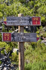 Portugal, Madeira Island, Vereda do Areeiro hike between Pico Ruivo (1862m) and Pico Arieiro (1817m), hiking directions signs