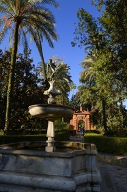 Spain, Andalusia, Seville, the Alcazar of Seville (Reales Alcazares de Sevilla), listed as World Heritage by UNESCO, garden of the Dames (jardin de las Damas), fountain of Neptune