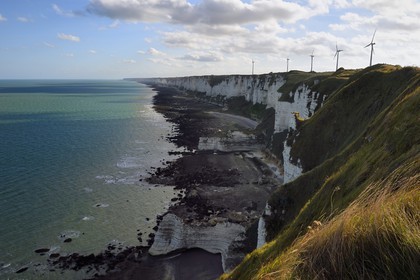 France, Seine Maritime, Pays de Caux, Cote d'Albatre, Fecamp, Cap Fagnet wind turbines