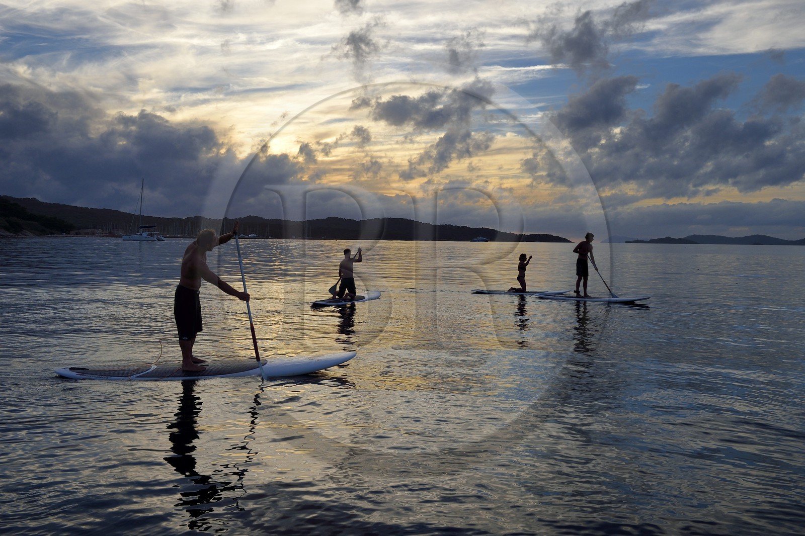 France, Var, Iles d'Hyeres, Parc National de Port Cros (National park of Port Cros), Porquerolles island, stand-up paddle off the Courtade beach guided by Alexandre Bernd