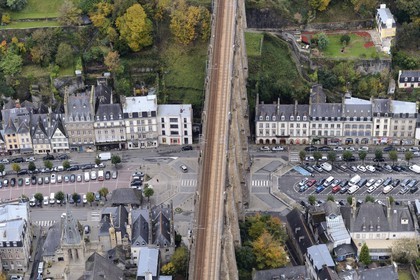 France, Finistere, Morlaix, the viaduct above the city center (aerial view)