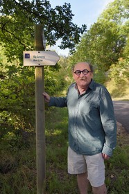 France, Cantal, Neussargues-Moissac, step on the Way of St. James to Santiago de Compostela by Via Arverna imagined in the 2000s by Bernard Quinsat, also founder of the guide publishing house Chamina