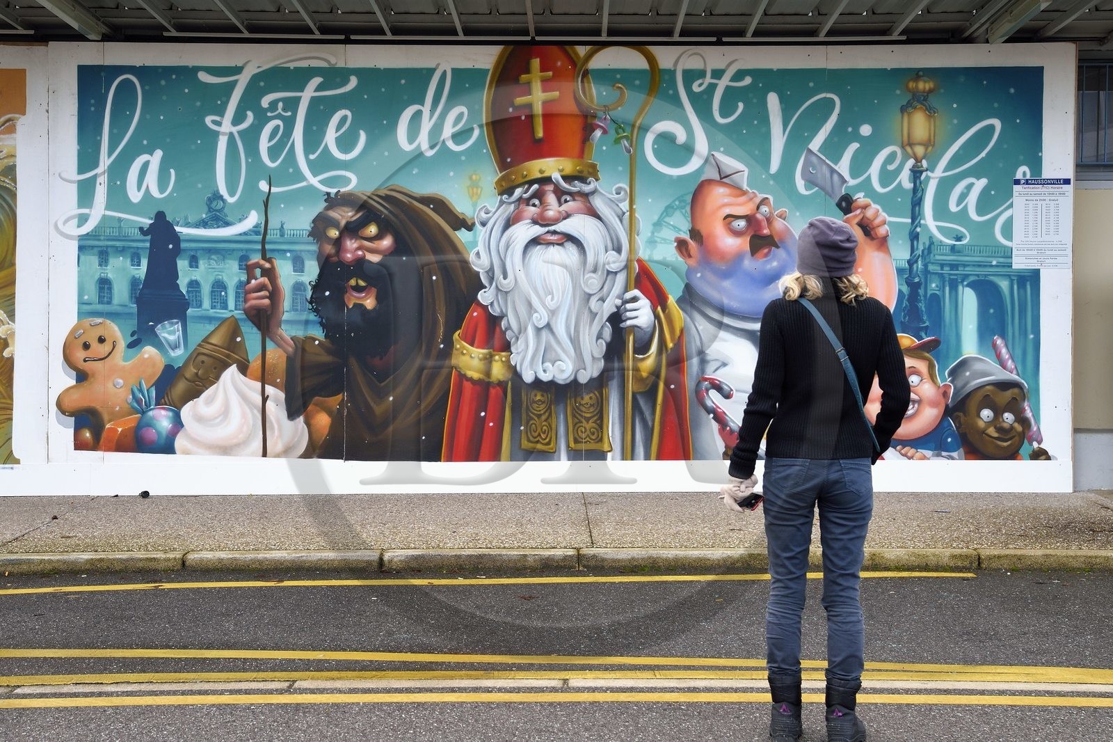 France, Meurthe-et-Moselle (54), Nancy, marché couvert d'Haussonville, fresque sur le thême de Saint-Nicolas par le collectif Moulin Crew   Phantasia