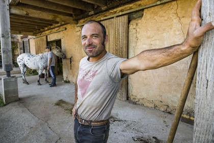 France, Herault, the Causses and the Cevennes, Mediterranean agro pastoral cultural landscape, listed as World Heritage by UNESCO, La Vacquerie et Saint Martin de Castries, the Mas de Cisco ranch, Jordi Amposta leads the equine activities with his partner Alexandra Samard