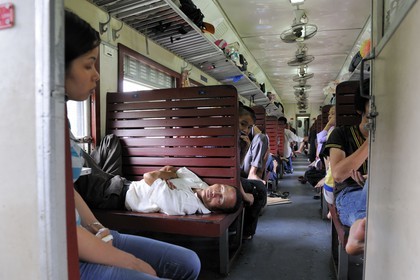 Vietnam, day train from Lao Cai to Hanoi, class Sat hard without climatisation