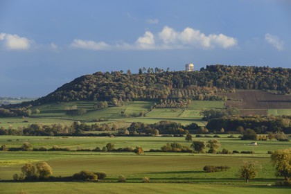 France, Meuse, Lorraine Regional Park, Cotes de Meuse, the plain of Woevre and the Butte Montsec American Monument in the background