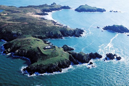 France, Morbihan, Houat island, an old battery on the West coast (aerial view)