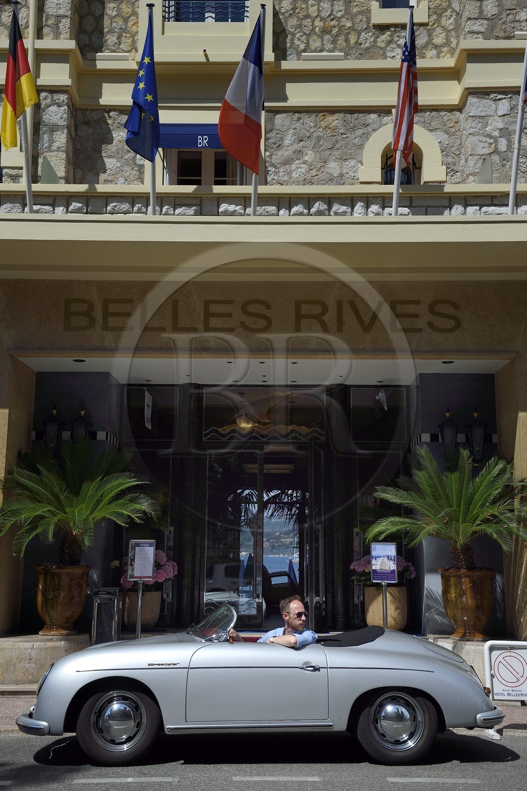 France, Alpes-Maritimes, Antibes,  Juan-les-Pins, collection convertible Porsche Speedster 356 in front of the Belle Rives hotel