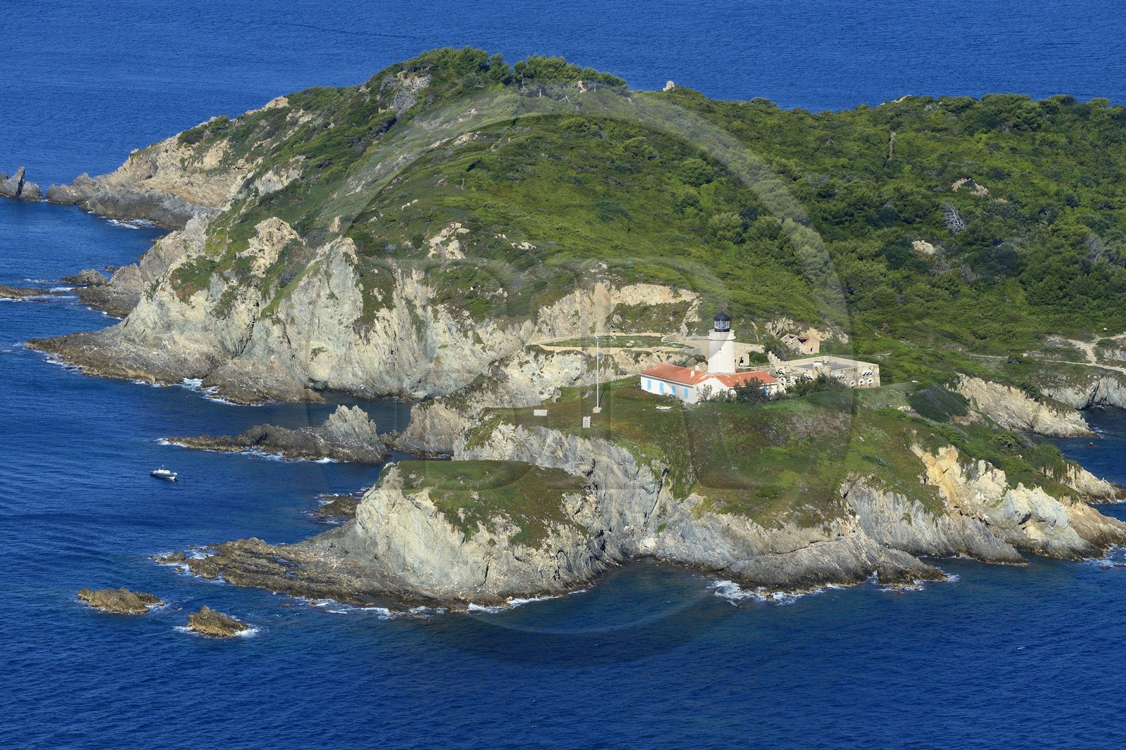 France, Var, Hyeres, the Grand Ribaud Island situated between the Giens peninsula and the Porquerolles Island (aerial view)