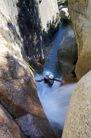 France, Corse du Sud, Alta Rocca, Bavella, canyoning in the stream of Polischellu