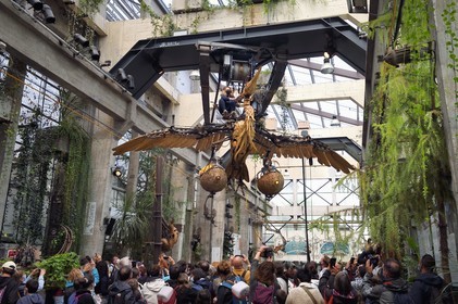 France, Loire-Atlantique, Nantes, gallery of the Machines de l'Ile in the hangars of former shipyards, an artistic project created by François Delaroziere and Pierre Orefice, the Mechanical Heron in flight