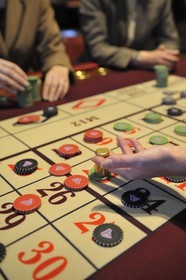 France, Calvados, Pays d'Auge, Deauville, the casino (Barriere group), English roulette wheel table