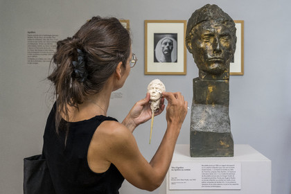France, Paris, the museum of the sculptor Antoine Bourdelle, sculptor reproducing the head of Apollo in combat (bronze)