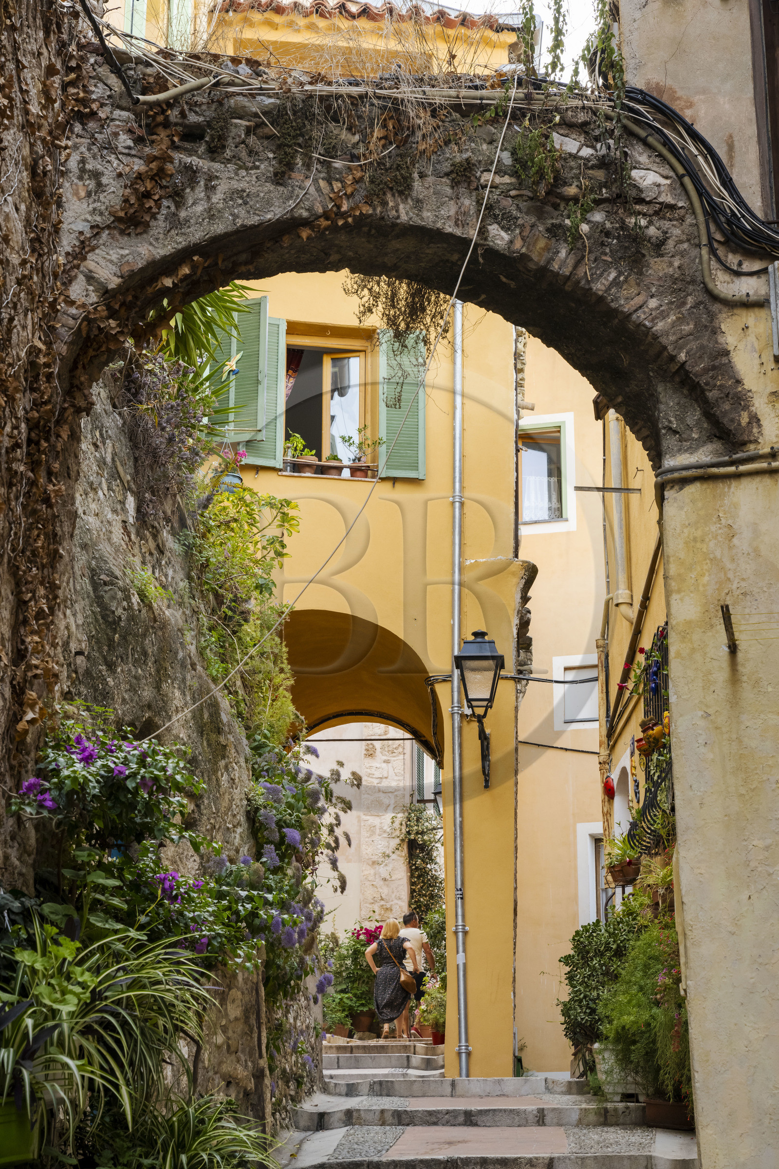 France, Alpes-Maritimes (06), Menton, la vieille ville, dédale de ruelle en escalier