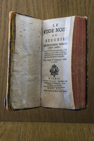 France, Loire Atlantique, Nantes, Bouffay district, the castle of the Dukes of Brittany, Nantes History Museum, the Code Noir is a collection of around sixty articles bringing together all the provisions regulating the life of black slaves in the French colonies