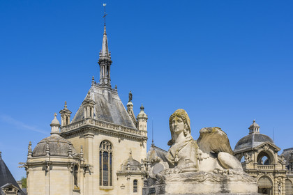 France, Oise, Chantilly, the castle of Chantilly, the Condé museum, the Chapel and Sphinge statue after Antoine Watrinelle