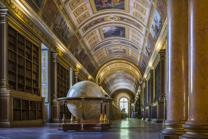 France, Seine-et-Marne, Fontainebleau, castle of Fontainebleau listed as World Heritage by UNESCO, the Galerie de Diane transformed into a library under the Second Empire and containing the terrestrial globe made for Napoleon I in 1810