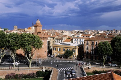 France, Pyrenees Orientales, Perpignan, Castillet, part of the old walls
