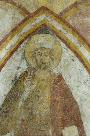 France, Loir et Cher, Lavardin, labelled Les Plus Beaux Villages de France (The Most Beautiful Villages of France), St Genest Church in Romanesque style of the 11 th century, fresco of the choir, Christ in Majesty