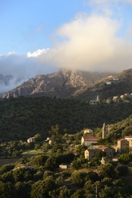 France, Corse du Sud, Sartene region, village of Fozzano and Santa Maria Figaniella in the background