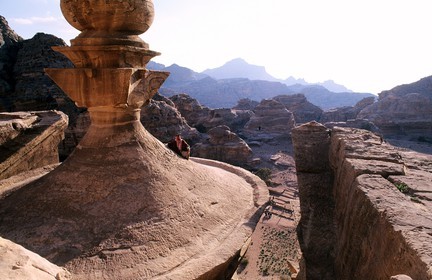 Jordan, Petra archaeological site, Bedouin on the top of Ed Deir monastery