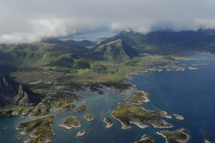 Norway, Nordland County, Lofoten Islands, Vestvagoy island (aerial view)