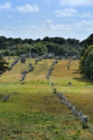 France, Morbihan, Carnac, row of megalithic standing stones at Kermario