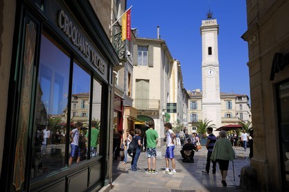 France, Gard, Nimes, place de l'Horloge at the mouth of the Rue de l'Aspic