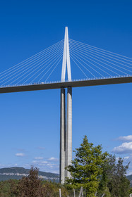France, Aveyron, Grands Causses regional natural park, Millau, the Millau viaduct by architects Michel Virlogeux and Norman Foster, above the Tarn river
