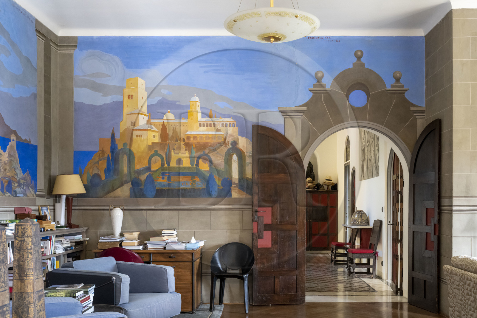 France, Alpes-Maritimes (06), Menton, Domaine des Colombieres, la villa des Colombières est entièrement conçue comme une œuvre d'art par Ferdinand Bac, le salon