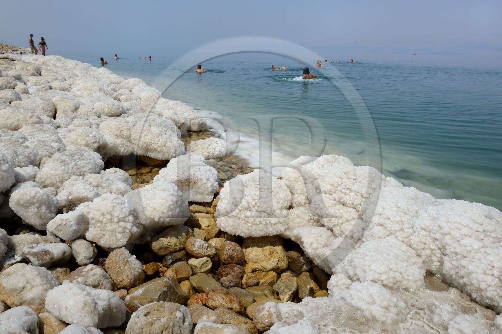 Israel, District sud,  baigneurs à la plage de Ein Gedi sur la Mer Morte, concrétions salines Israel, District sud,  baigneurs à la plage de Ein Gedi sur la Mer Morte, concrétions salines