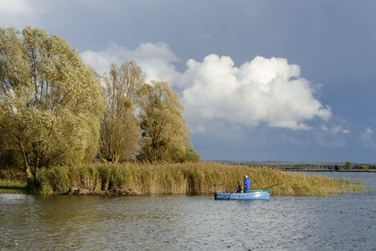 France, Meuse, Lorraine Regional Park, Cotes de Meuse, Heudicourt-sous-les-Cotes, fishermen on Lake Madine