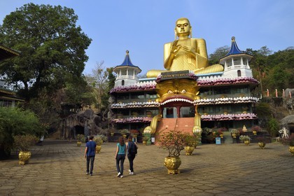 Sri Lanka, Central Province, Matale District, Dambulla, Dambulla golden temple just downhill from the Cave temple, Royal Rock Temple also called Ran Giri (Golden Rock) listed as World Heritage by UNESCO