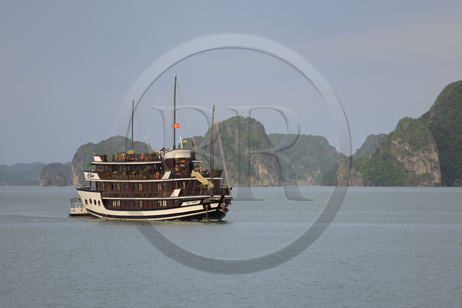 Vietnam, province de Quang Ninh, la Baie d'Halong classée Patrimoine Mondial de l'UNESCO, jonque de la compagnie de croisière Bahya
