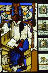 Portugal, région de Lisbonne, Sintra, le Palais national de Pena (Palacio Nacional da Pena), classé Patrimoine Mondial de l'UNESCO, Saint Augustin, vitrail du XVème siècle