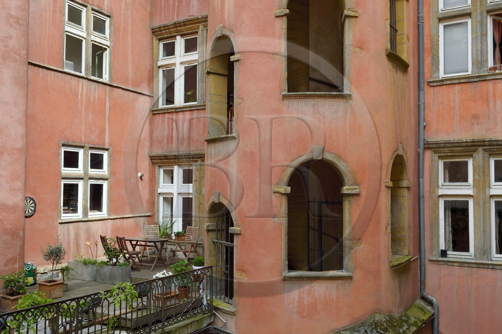 France, Rhône (69), Lyon, site historique classé Patrimoine Mondial de l'UNESCO, Vieux Lyon, Maison du Crible aussi appelée Tour Rose, 16 rue du Bœuf