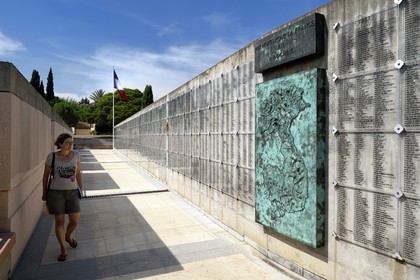 France, Var, Frejus, Memorial of the wars of Indochina and necropolis, the Wall of Remembrance where are written 34935 names of soldiers who died in Indochina whose bodies do not rest here