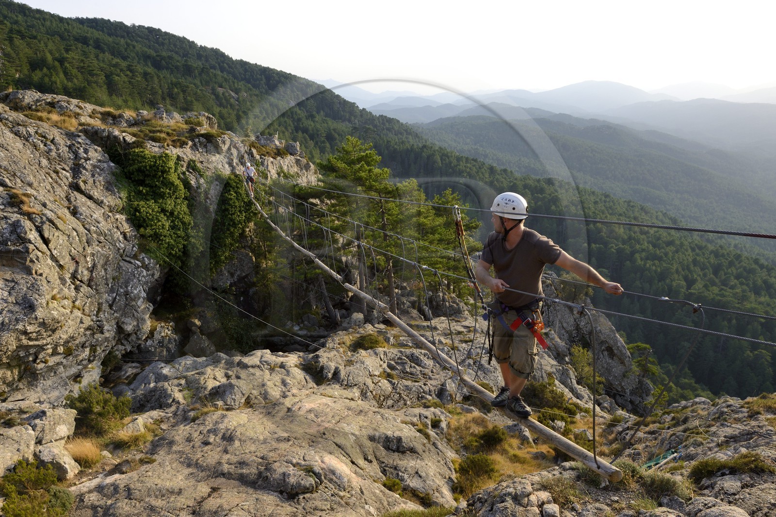 France, Corse-du-Sud (2A), Alta Rocca, massif de Bavella, la via ferrata du parc aventure Corsica Madness