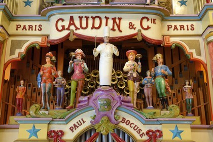 France, Rhone, Collonges au Mont d'Or, Paul Bocuse Restaurant L'abbaye de Collonges dedicated to receptions, personalized limonaire (barrel organ)