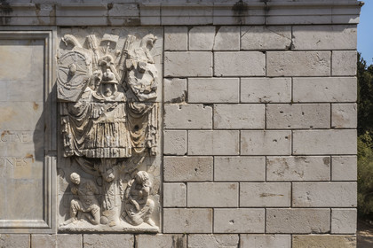 France, Alpes-Maritimes, La Turbie, Trophée d'Auguste or Trophée des Alpes, Roman monument built in the year 6 BC. (aerial view)