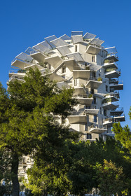 France, Hérault (34), Montpellier, quartier Richter, les rives du Lez, l'immeuble L'Arbre Blanc, réalisé par l'architecte japonais Sou Foujimoto avec les architectes français Nicolas Laisné et Manal Rachdi