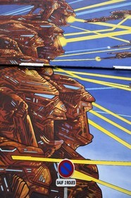 France, Charente (16), Angoulême, Boulevard Winston Churchill, Le Combat Spatial, mur peint d'après un dessin original de Philippe Druillet et réalisé par la Cité de la création en 1985