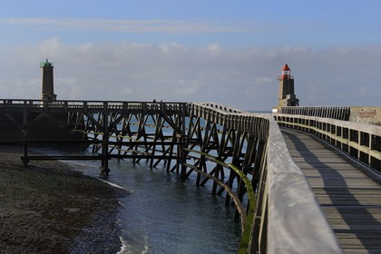 France, Seine Maritime, Pays de Caux, Cote d'Albatre, Fecamp, wooden footbridge at the entrance of the harbour