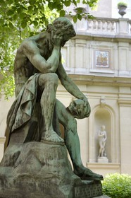 France, Rhone, Lyon, historical site listed as World Heritage by UNESCO, Palais Saint Pierre, statue in the garden of the Musee des Beaux Arts (Fine Art Museum)