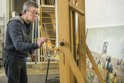 France, the painter Xiao Fan Ru in his workshop in Les Lilas near Paris