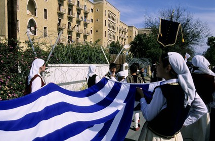 Cyprus, Nicosia, riot against the occupied Cyprus at the only check point of the green line in front of Ledra Palace hotel (UN)