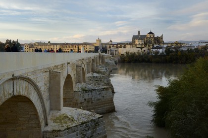 Spain, Andalusia, Cordoba, historical center listed as World Heritage by UNESCO, the 1st century BC Roman bridge over Guadalquivir river and the Mosque Cathedral